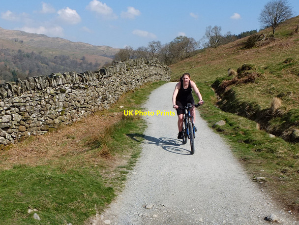 Photo 6"x4" Mountain biker on a path South of Rydal Water Ambleside c2018