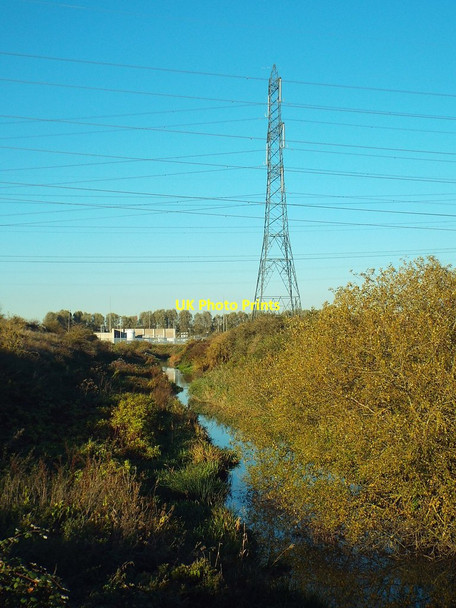Photo 6"x4" Drainage channel and pylon near Dagenham Dagenham c2018
