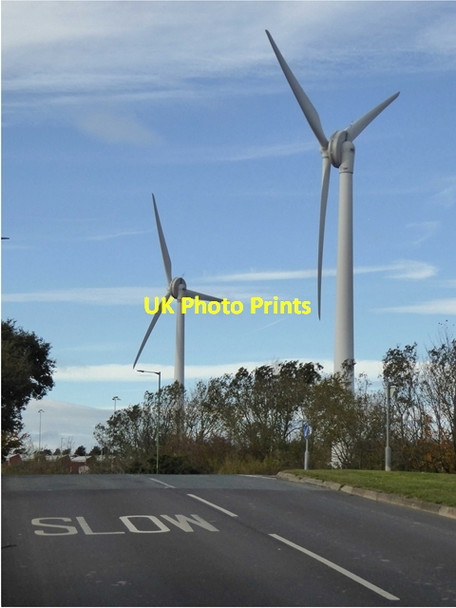 Photo 6"x4" Wind turbines in the Greencroft Industrial Estate Annfield Plain c2018