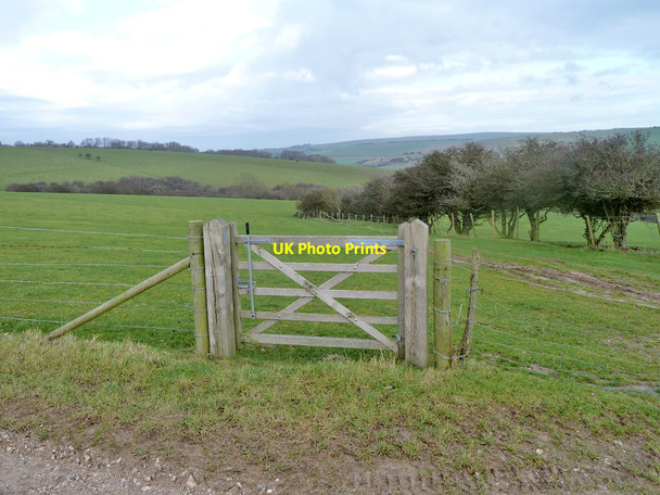 Photo 6"x4" Bridleway gate at junction Saddlescombe c2011