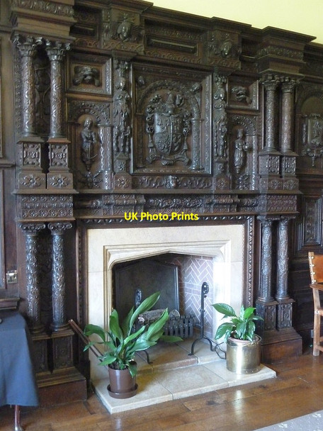 Photo 6"x4" Carved panels around the fireplace in the Blayney room at Gregynog Gregynog c2017