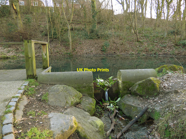 Photo 6"x4" Outlet from the fish pond in Middleton Park Beeston Park Side c2018