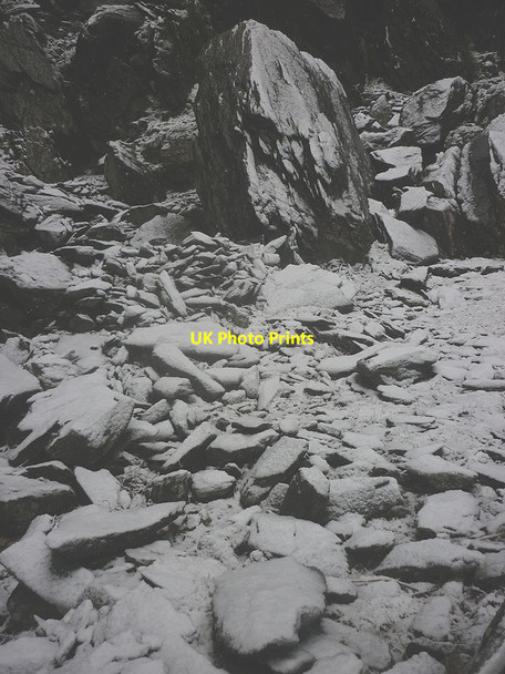 Photo 6"x4" Snowy spoil, Steel Rigg slate quarry Kentmere c2019