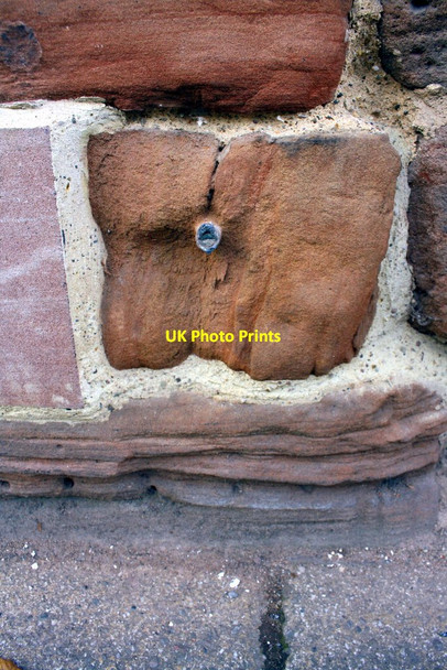 Photo 6"x4" Weathered old (~1850) benchmark on wall of Bablake Boys' Hospital Coventry c2017