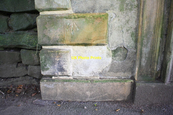 Photo 6"x4" Benchmark on old doorway on south side of pond in Peel Park Bradford\/SE1632 c2017