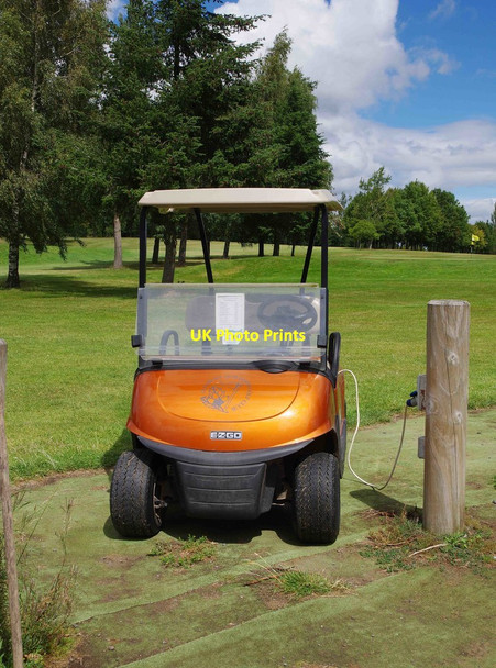 Photo 6"x4" Golf buggy being  charged at Cleobury Mortimer Golf Course, Shrops Cleobury Mortimer c2020