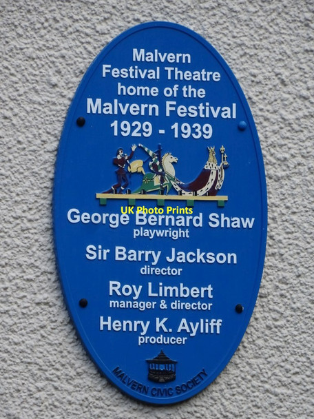 Photo 6"x4" Blue plaque on Malvern Theatres Great Malvern c2020
