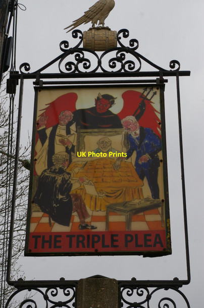 Photo 6"x4" Sign of the Triple Plea pub, north of Halesworth Broadway\/TM3978 c2021