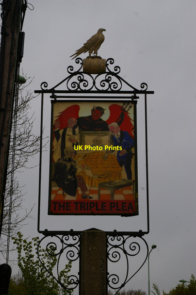 Photo 6"x4" Sign of the Triple Plea pub, north of Halesworth Broadway\/TM3978 c2021 P1