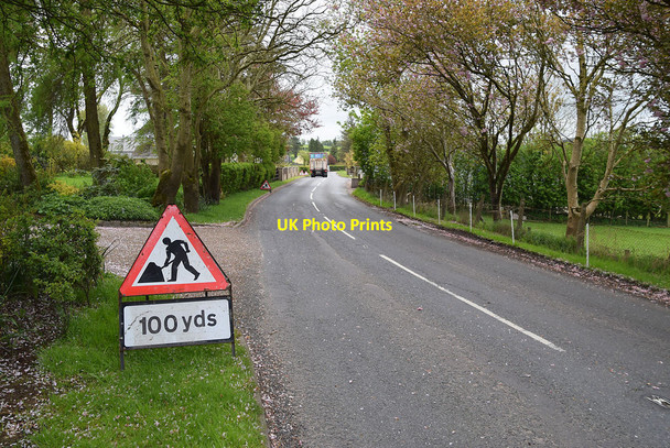 Photo 6"x4" Road works ahead sign along Tattyreagh Road Fintona c2021