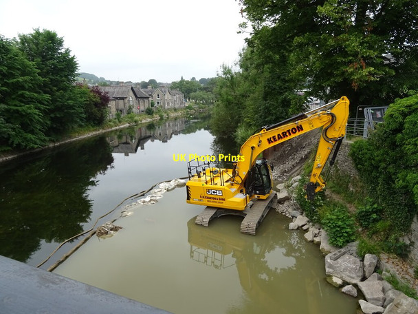 Photo 6"x4" Digger at work on the bank of the River Kent, Kendal Kendal c2021