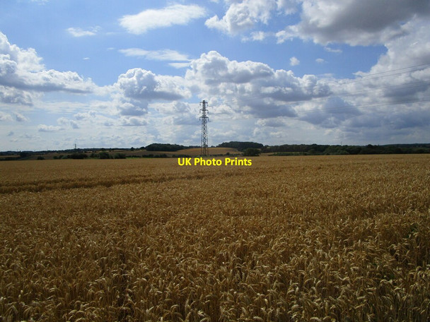 Photo 6"x4" Wheat fields and pylon near Badley Needham Market c2021
