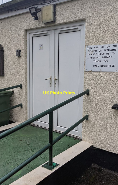 Photo 6"x4" Notice at the entrance to Hood Memorial Hall, Devauden Devauden c2021