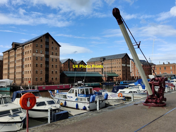 Photo 6"x4" Crane and warehouses at Victoria Dock Gloucester c2021