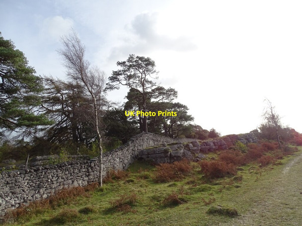 Photo 6"x4" Drystone wall over limestone scarp The Howe c2021