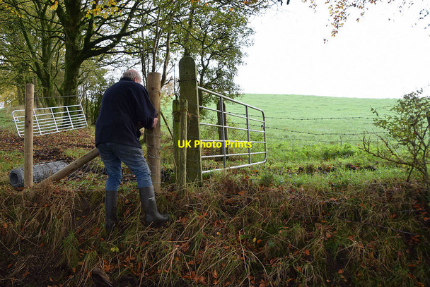 Photo 6"x4" Repairing fencing at Bencran Beragh c2021