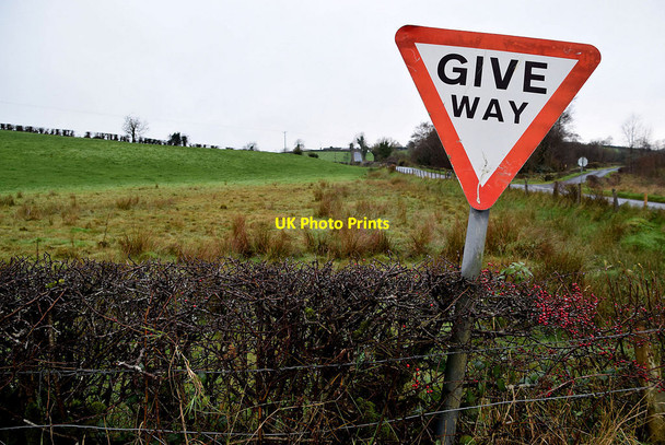 Photo 6"x4" Give Way sign, Skreen Fintona c2021