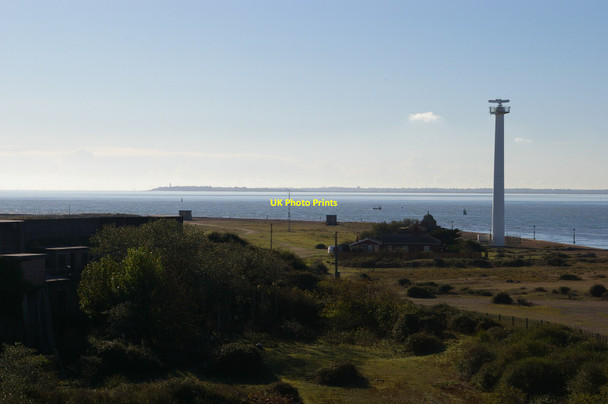 Photo 6"x4" Landguard Fort: view from the roof towards Right Battery and the point The Port of Felixstowe c2021