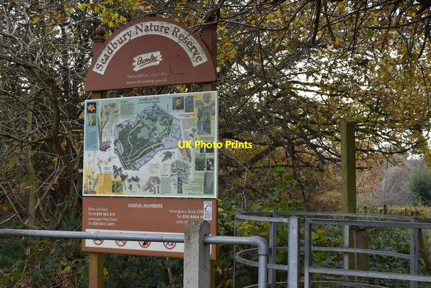 Photo 6"x4" Scadbury Nature Reserve sign and gate Foots Cray c2021