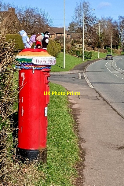 Photo 6"x4" Colourful hat on a pillarbox, Henllys Way, Cwmbran Henllys\/ST2693 c2022