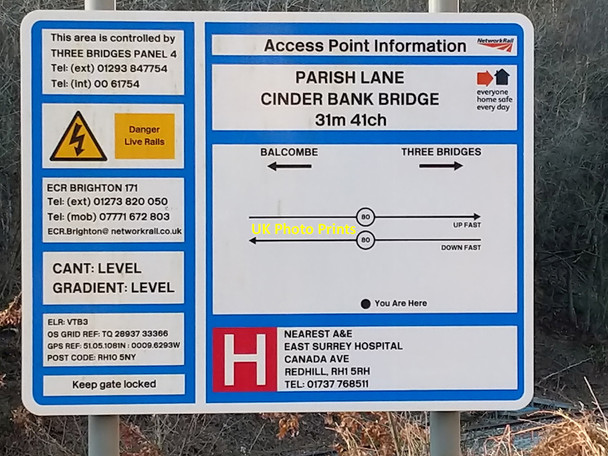 Photo 6"x4" Railway access point information, Cinder Bank Bridge Furnace Green c2022