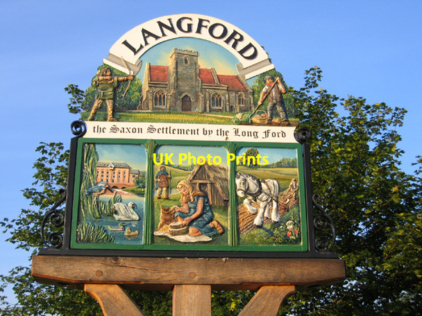 Photo 6"x4" Village sign detail, Langford, Beds Langford\/TL1840 c2006