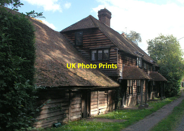Photo 6"x4" Wooden cottages with huge shed Dunsfold Common c2006