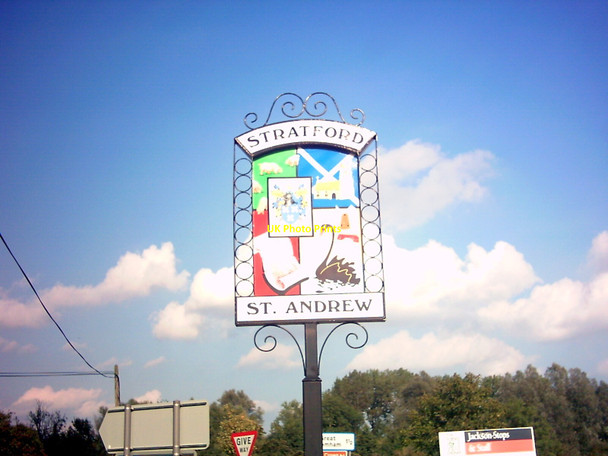 Photo 6"x4" Stratford St.Andrew Village Sign Statford St Andrew c2006