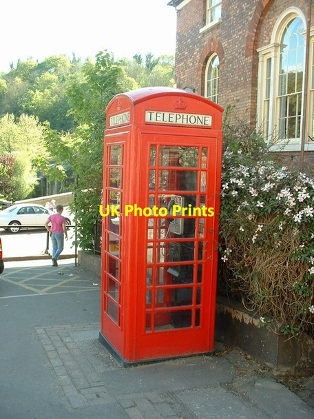 Photo 6"x4" Red Telephone Box in the Market Square Ironbridge c2002
