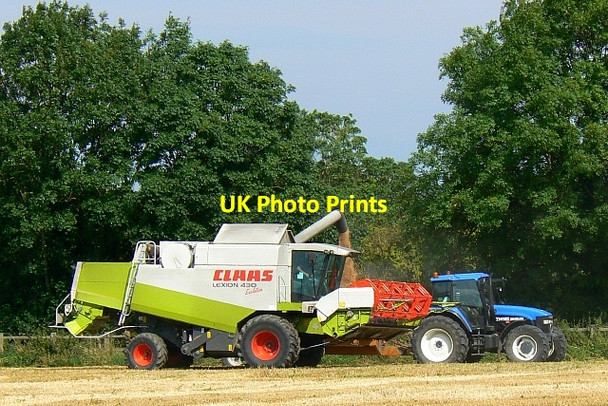 Photo 6"x4" Claas combine and a blue tractor, Overtown, Swindon Overtown\/SU1579 c2007