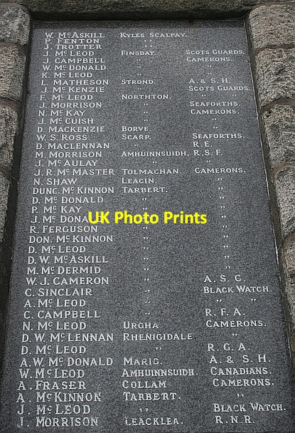 Photo 6"x4" Tarbert War Memorial - First  World War-Army Names contd Direcleit c2007