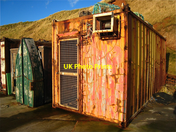 Photo 6"x4" Port Erroll: harbour side store sheds Cruden Bay c2008