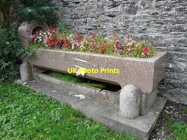 Photo 6"x4" Drinking trough full of flowers Llandeilo c2008