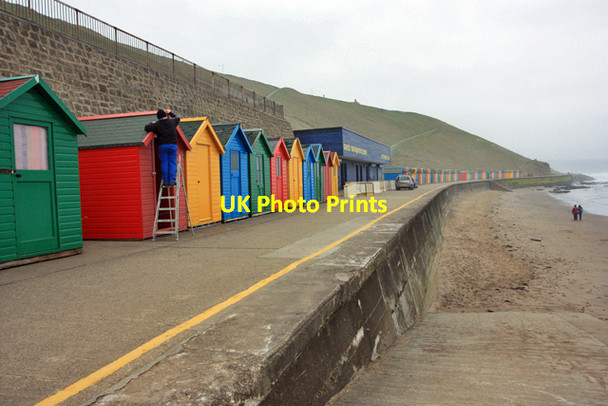 Photo 6"x4" Beach Huts above Whitby Sands Whitby\/NZ8910 c2009