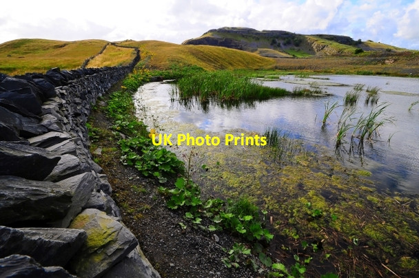 Photo 6"x4" Dry Rigg quarry lake and slate wall Foredale c2009