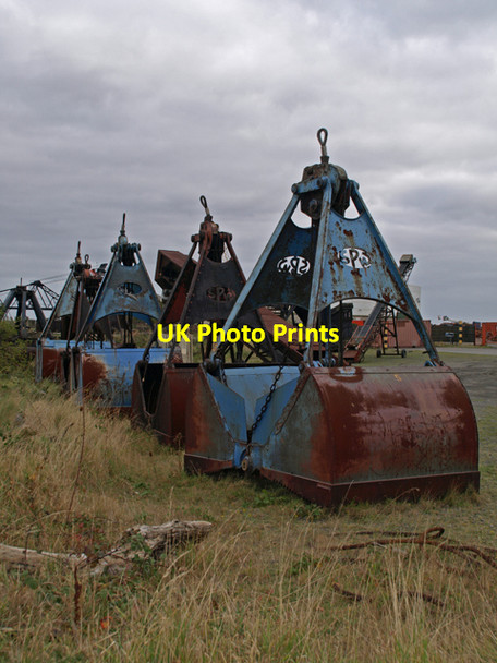 Photo 6"x4" Dredger Grab Buckets at North Killingholme East Halton c2009