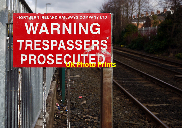 Photo 6"x4" Warning sign, Adelaide halt Belfast c2010
