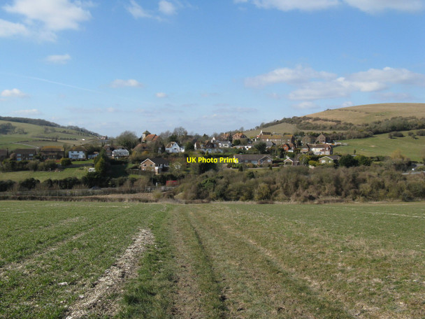 Photo 6"x4" Pyecombe village from the western slope of Middle Brow Pyecombe c2010