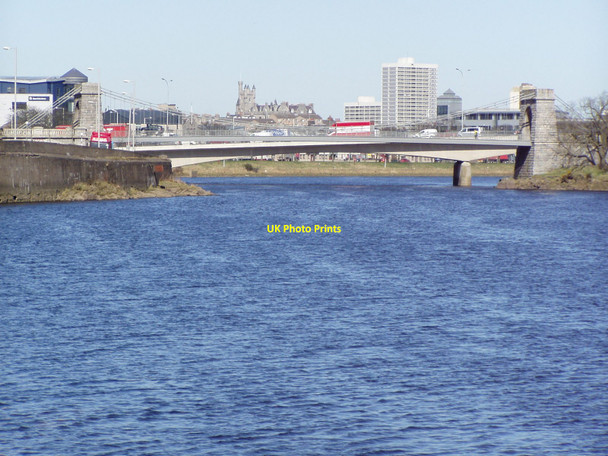 Photo 6"x4" Wellington Suspension Bridge with new replacement behind Aberdeen\/NJ9206 c2010