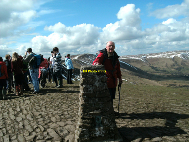 Photo 6"x4" Mam Tor trig point Barber Booth c2010