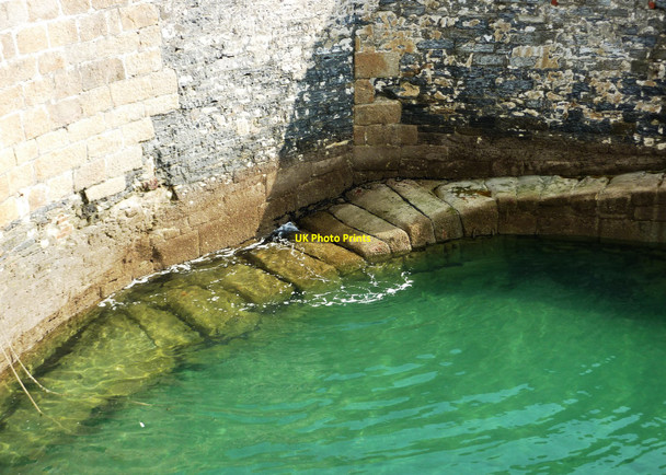 Photo 6"x4" Worn steps and green water, Charlestown harbour St Austell c2010