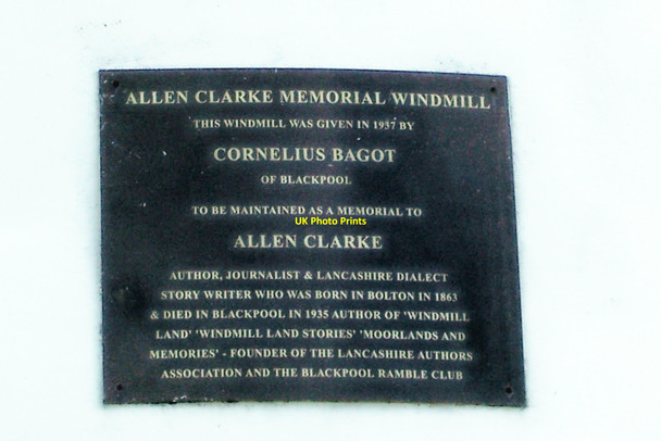 Photo 6"x4" Allen Clarke Plaque, Little Marton Windmill, Blackpool Little Marton c2010