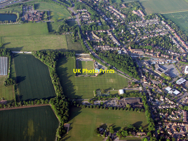 Photo 6"x4" Histon cricket and football grounds from a hot-air balloon Impington c2010