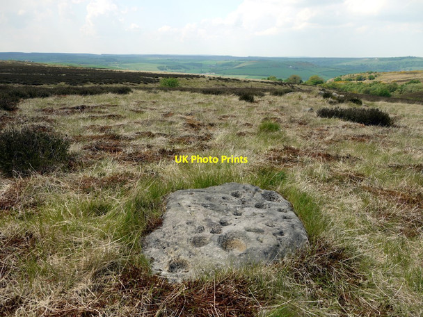 Photo 6"x4" Cup marked boulder, Howdale Moor Ravenscar c2010