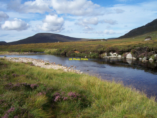 Photo 6"x4" River Dionard with Farrmheall in the distance Srath Dionard c2009