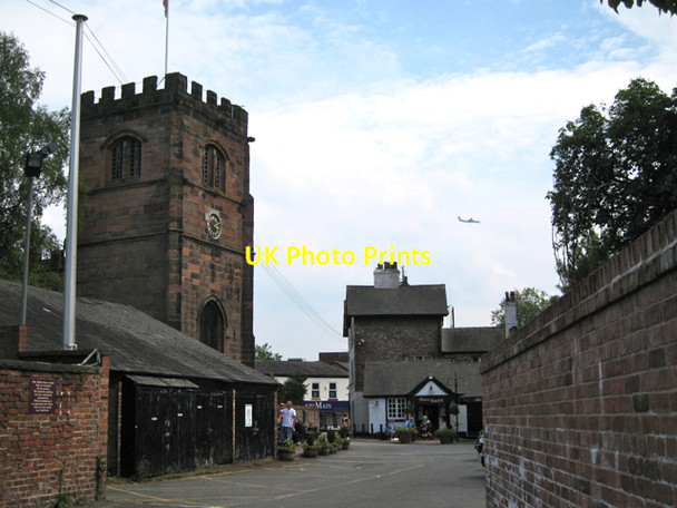 Photo 6"x4" Cheadle: St Mary's church, the White Hart and jet Cheadle\/SJ8688 c2010