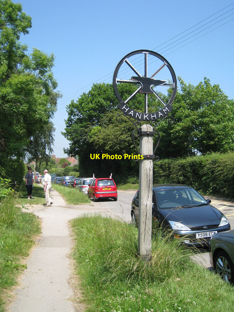 Photo 6"x4" Hankham Village Sign Hankham c2010