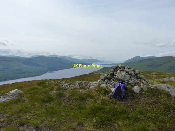 Photo 6"x4" Hilltop cairn of  Meall an t-Slamain, Loch Linnhe beyond Stronchreggan c2010