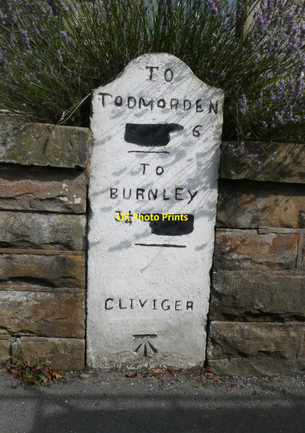 Photo 6"x4" Milestone, Red Lees Road, Cliviger Over Town c2010