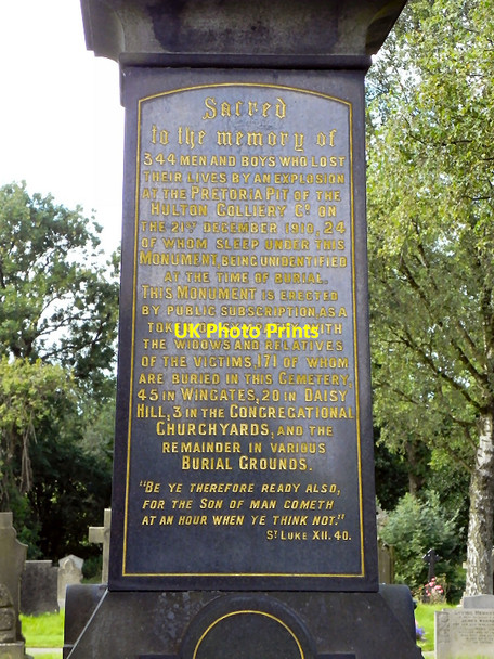 Photo 6"x4" Westhoughton Cemetery - Pit Memorial Inscription Westhoughton c2010